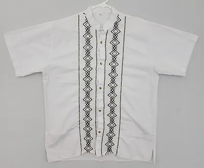 Mexican Artisan Shirt Mens Size XL EX White Short Sleeve Button Up Mock Collar • $9.44