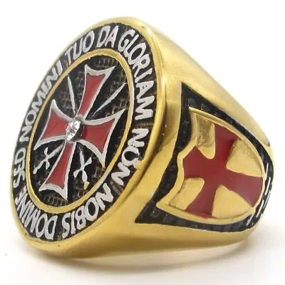 MENDEL Mens Gold Plated Maltese Cross Masonic Knights Templar Ring Men Size 7-15 • $12.99