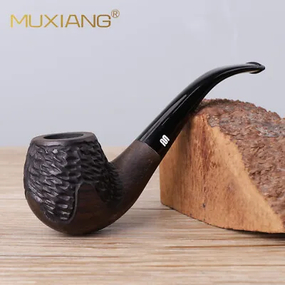Handmade Carved Bent Tobacco Pipe Ebony Wooden 9mm Filter Pipe For Beginner • $39.59
