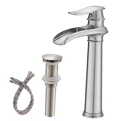  Vessel Sink Faucet Waterfall Tall Waterfall Bathroom Faucet Brushed Nickel • $114.42