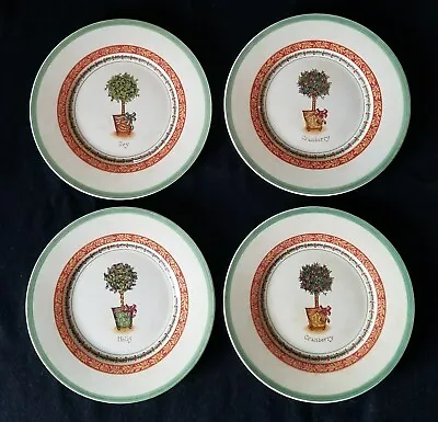 4 Villeroy & Boch FESTIVE MEMORIES TOPIARY 8.5  Plates Holly Ivy Cranberry EUC • $64.99