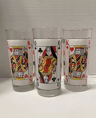 Vintage Playing Card Tumblers 15 Oz Set Of 3 6.25 Inches Tall Marked Italy • $24