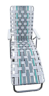Vintage Aluminum Webbed Lawn Patio Lounge Chair White Gray Green Reclining • $89.99