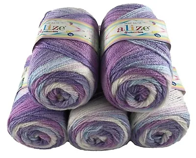 Alize Rainbow Pack 5 X 100g Sekerim Bebe Batik Yarn Crochet DK Acrylic 3483 • £16