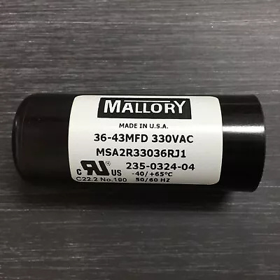 36-43uF Mallory Motor Start Capacitor MSA2R33036RJ1 330VAC Motor Pump Fan Mfd • $40