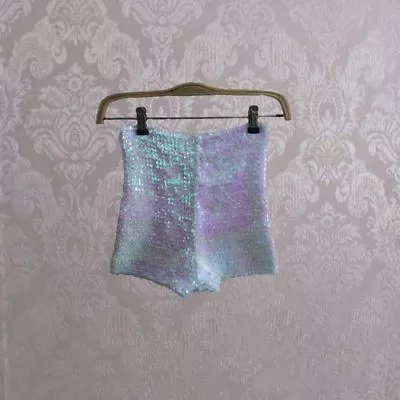 £21.12 • Buy Lady Full Sequins Shorts High Waist Shiny Glitter Dance Hot Pants Stretch Silver