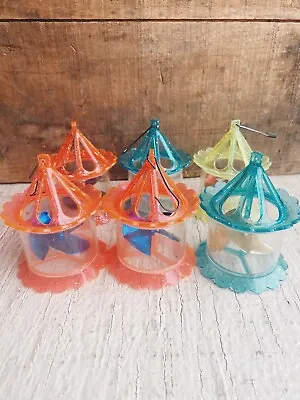 6 Vintage Spinner Twinkler Birdcage Christmas Ornaments Blue Pink Yellow Motion • $250