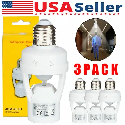 3 Pack E27 LED Light Lamp Bulb Holder Socket Switch Infrared PIR Motion Sensor • $7.66