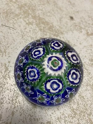 Vintage Millefiori Murano Italy Art Glass Design Blue/Green/White Paperweight • $25