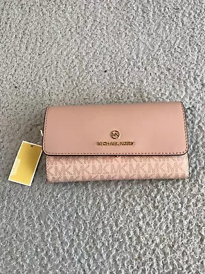 Michael Kors Trifold Wallet Logo Pink Card Holder Snap Closure Jet Set NWT • $89.88