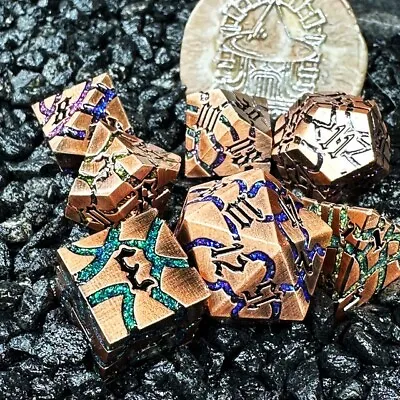 Sage's Warp Stones Copper Galaxy Metal Polyhedral Dice Set | Dnd RPG • $39.99