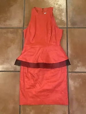 Nicole Miller Artelier Red Linen Blend Ponte Pop Over Dress Sz 8 • $38