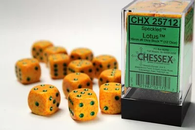 Chessex Speckled LOTUS With Green 12 Dice Set - 6 Sided - 16mm D6 Dice Block • $10.95