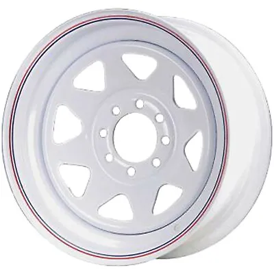 16x6 8 On 6.5 Spoked Steel Trailer Wheel - White With Pin Stripes • $94.25