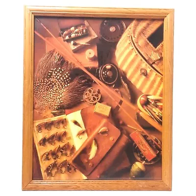 Vintage Fly Fishing Reel Lures Bait Wall Picture Wooden Framed Art Print Decor • $8.98