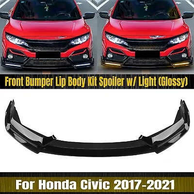 Front Bumper Spoiler Lip W/Light For Honda Civic SI 2/4 Door Hatchback 2017-2021 • £112.34