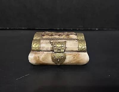 Vintage India Brass Hinged Camel Bone Trinket Box Treasure Chest • $9.99