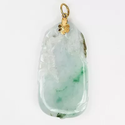 Large 2.25 Inch 2 Color Jade Dragon Pendant With 18kt Flower Bale • $179.99