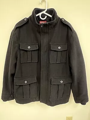 Merona Men’s Black XL Collared Pea Coat Wool Full Zip With Button Snaps Heavy • $28.99