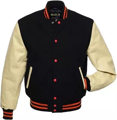 Men’s Varsity Baseball Jacket Wool Body Genuine Leather Arms Letterman Jacket • $139.99