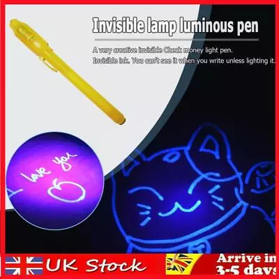 2 In 1 Luminous Light Invisible Ink Pen UV Kids Drawing Magic Pens (Yellow) • £4.59