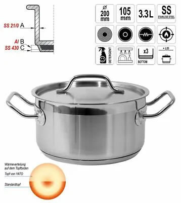 £30.04 • Buy Cooking Pot With Lid 20x10, 5 3,3L Gastronomy Quality Stainless Steel Catering