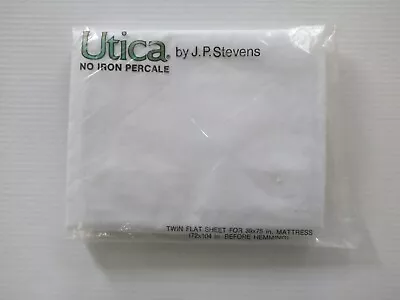 Utica Twin Flat Sheet No Iron Percale White Vintage Made In USA NOS • $17.98