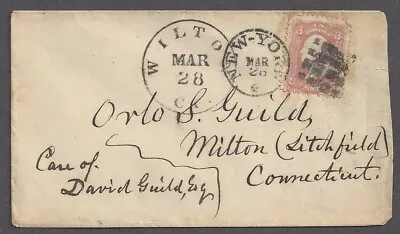 NEW YORK NY CDS & GRID CANCEL MISSENT TO WILTON CT & THEN TO MILTON CT 1860s • $14.99