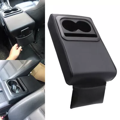 Car Black Armrest Console Box Cover Heighten Bracket W/ Rear Seat Cup Holder US • $41