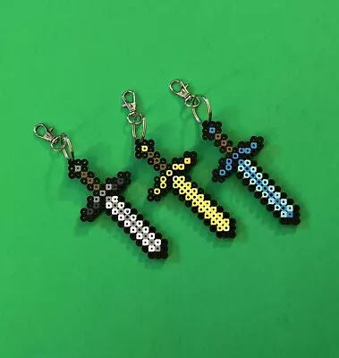 Minecraft Perler Bead Art Set Of Three Minecraft Sword Keychains • $10