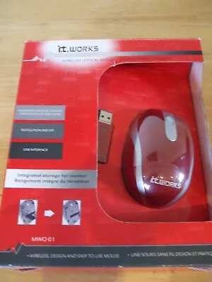 Usb Cordless Wireless Red Optical Mouse 800 DPI  Boxed By IT Works • £5