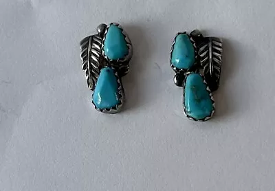 Vintage Navajo Sterling Turquoise Feather Earrings • $22