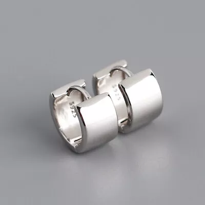 Womens Mens Sterling Silver Plain Flat 7.8mm Wide Huggie Hoop Earrings A4338 • $22.99