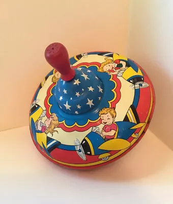 Vintage Ohio Art Spinning Top Metal Retro Toy Airplane Americana • $18