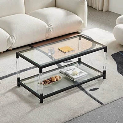 $259.51 • Buy AGV LIGHTING 202205 BLEVIO Coffee Table, Double Layer Glass Coffee Table For ...