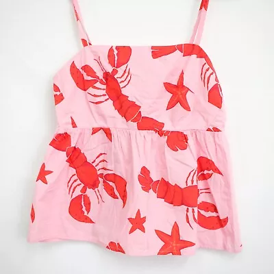 J Crew Tie Back Spaghetti Strap Lobster Pattern Top - Pink - Women's Size 0 • $16