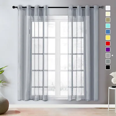 1PC Voile Curtains Sheer Window Solid Color Curtains With Eyelet Ring Top • £10.49