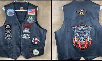 Vintage Hot Leathers Biker Motorcycle Vest Mens XL HOG Patches ~ Sturgis Black • $150