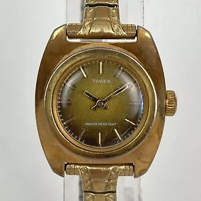 Vintage Timex Watch Women Gold Tone Brown Dial Manual Wind Up 23mm SMALL WRIST • $29.99