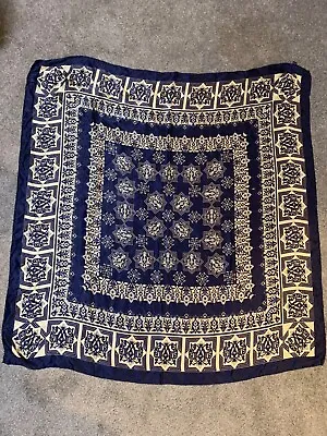 SILK SCARF 100% SILK MADE IN CHINA NAVY AND CREAM MOROCCAN TILE PRINT 41” X 41”! • $24.99