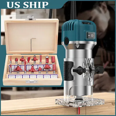 Wood Router Tool Compact Trim Router With 6 Variable Speed 15 Wood Router Bits • $41.20