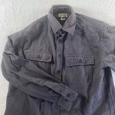 LL Bean Chamois Flannel Mens Medium Gray Hiking Camp Long Sleeve Shirt Pockets * • $12.99