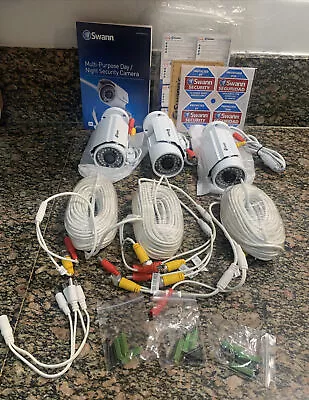 Lot Of 3 Swann COCAM-BUL900TVL Security Cameras With Cables - New • $119