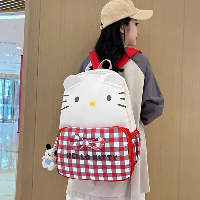 Kitty Hello Sanrio School Backpack Red Grid School Bag Accessories Gift Student • $28.78