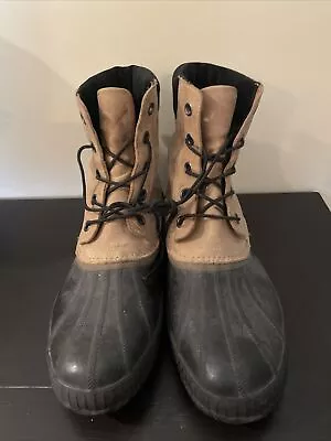Sorel Caribou Original Leather Winter Boots Waterproof Black Tan Men’s Sz 14 • $15.98
