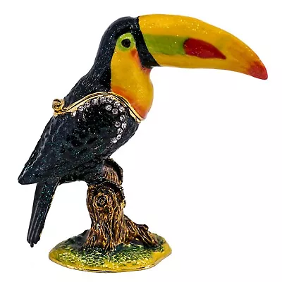 Bejeweled Enameled Pewter Toucan Bird Trinket Box With Crystals 3.75  High New! • $35.99