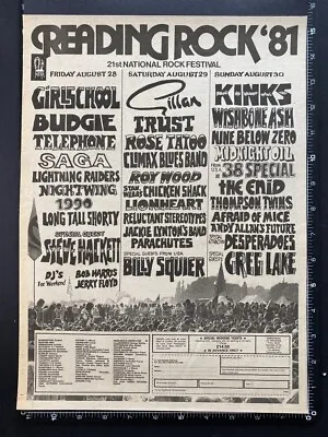 £11.99 • Buy READING FESTIVAL - GILLAN KINKS 1981 15X11  Poster Sized Press Advert L210