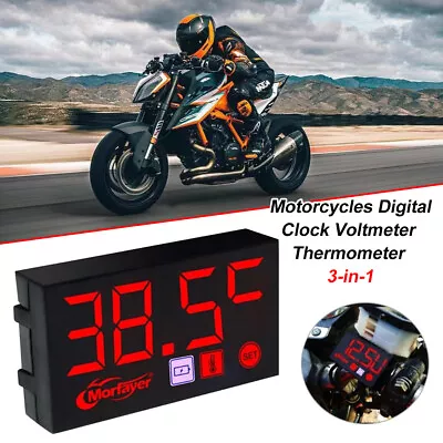 Motorcycles Digital Clock Voltmeter Thermometer Motorbike Meter Waterproof Gauge • $12.72