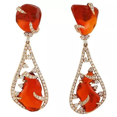 12tcw Mexican Fire Opal Dangle Earrings 925 SS Cocktail Party High End Jewelry  • $401.35