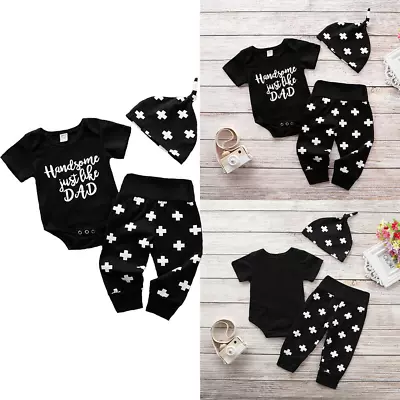 Newborn Kid Baby Boy 3pcs Clothes Jumpsuit Romper Bodysuit Pants Outfits Set • $27.38